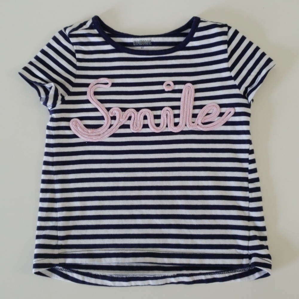 Gymboree Striped t shirt with pink "smile" word 3T